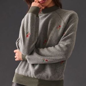 Anthropologie t.la Long Sleeve Mock Neck Embroidered Sweater in Moss